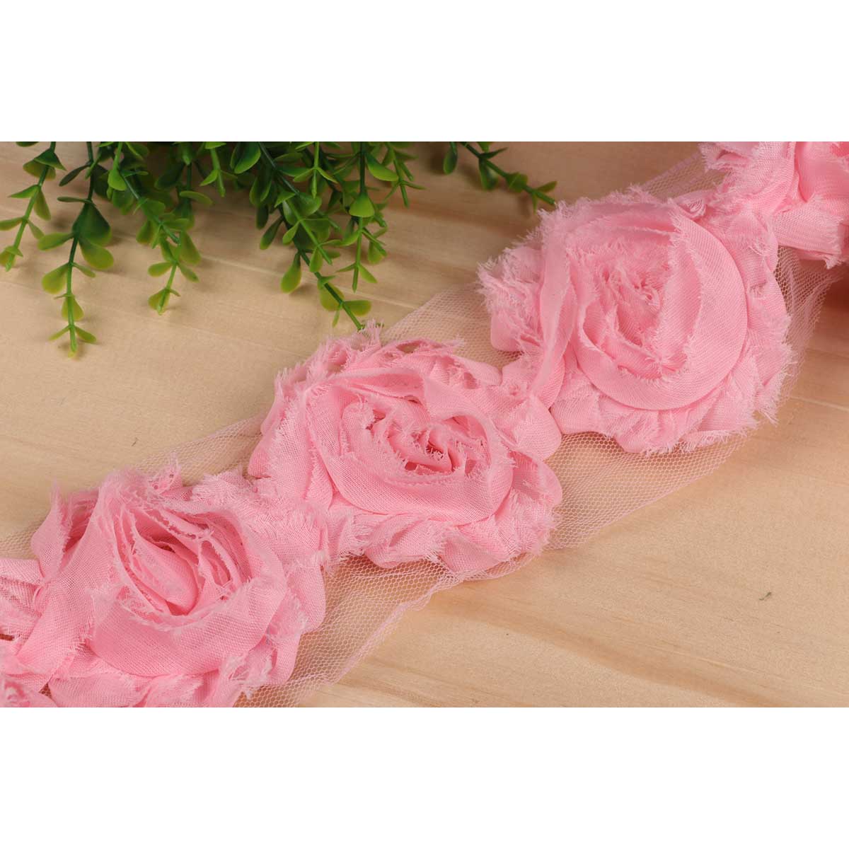 7 YARDS Shabby Chiffon Flower Trim 3″-Pink