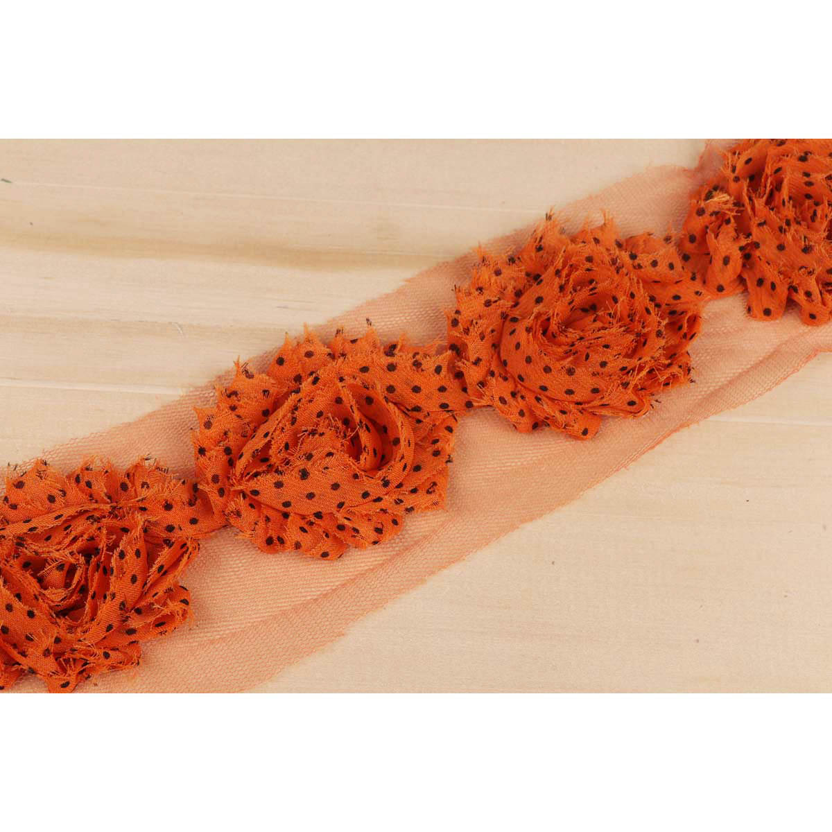 7 YARDS Polka Dots Shabby Chiffon Flower Trim 2.5″-Orange