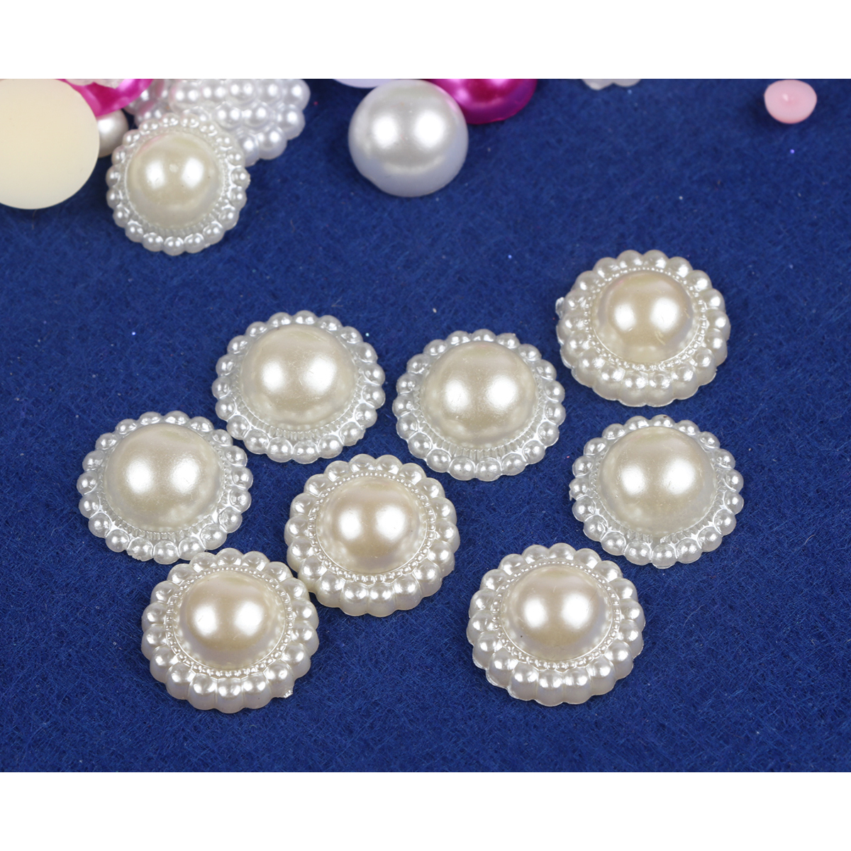 100Pcs Plastic Flower Pearl Flatback 20mm-Pearl White