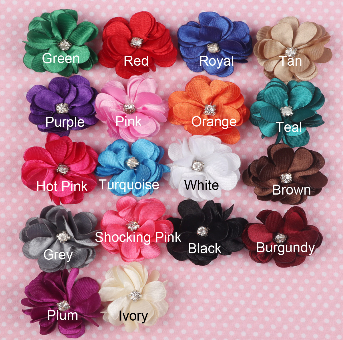 100 Cute Sew Satin 1.25″ Flower Rhinestone-U PICK CH015