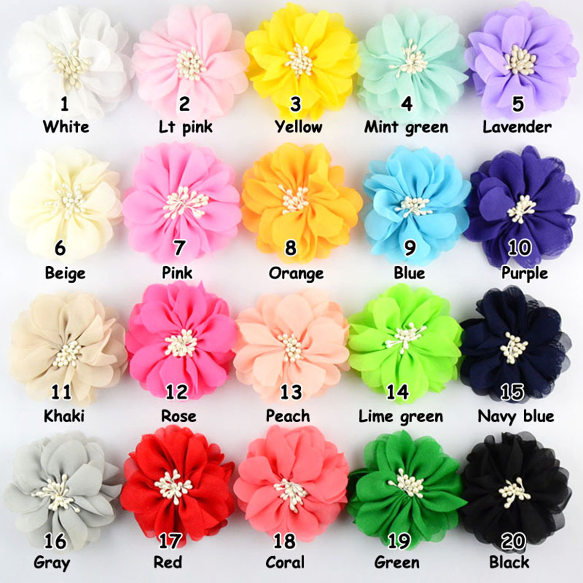 20 Pcs of 3″ Chiffon Beads Hair Flower H0210-U  Pick