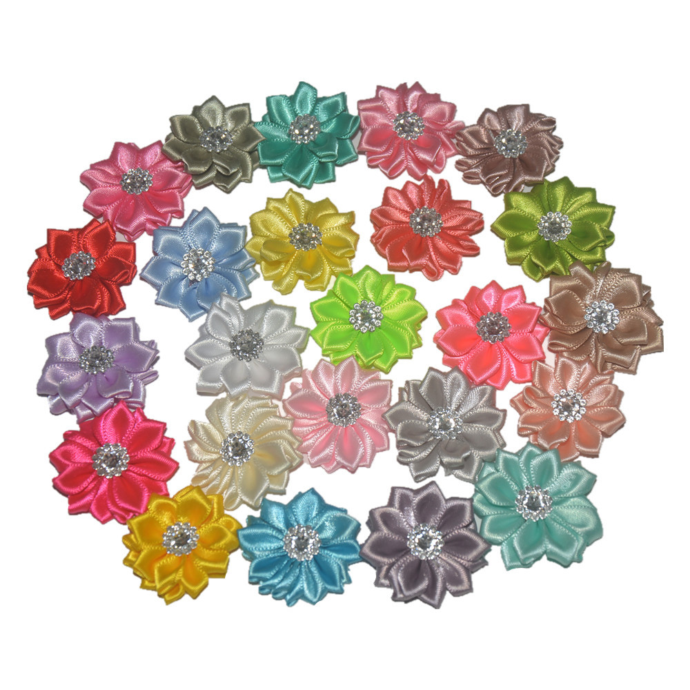50 Pcs of 1.5″ Satin Flower Rhinestone H068-U  Pick