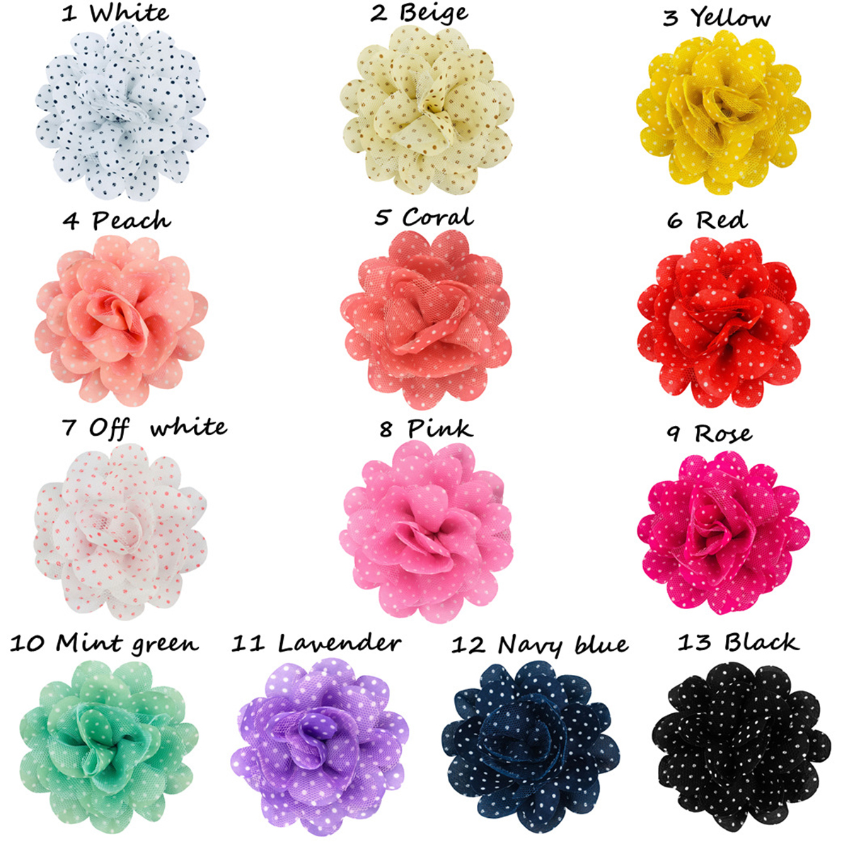 20 Pcs of 3″ Chiffon Polka Dots Flower DD8-U  Pick