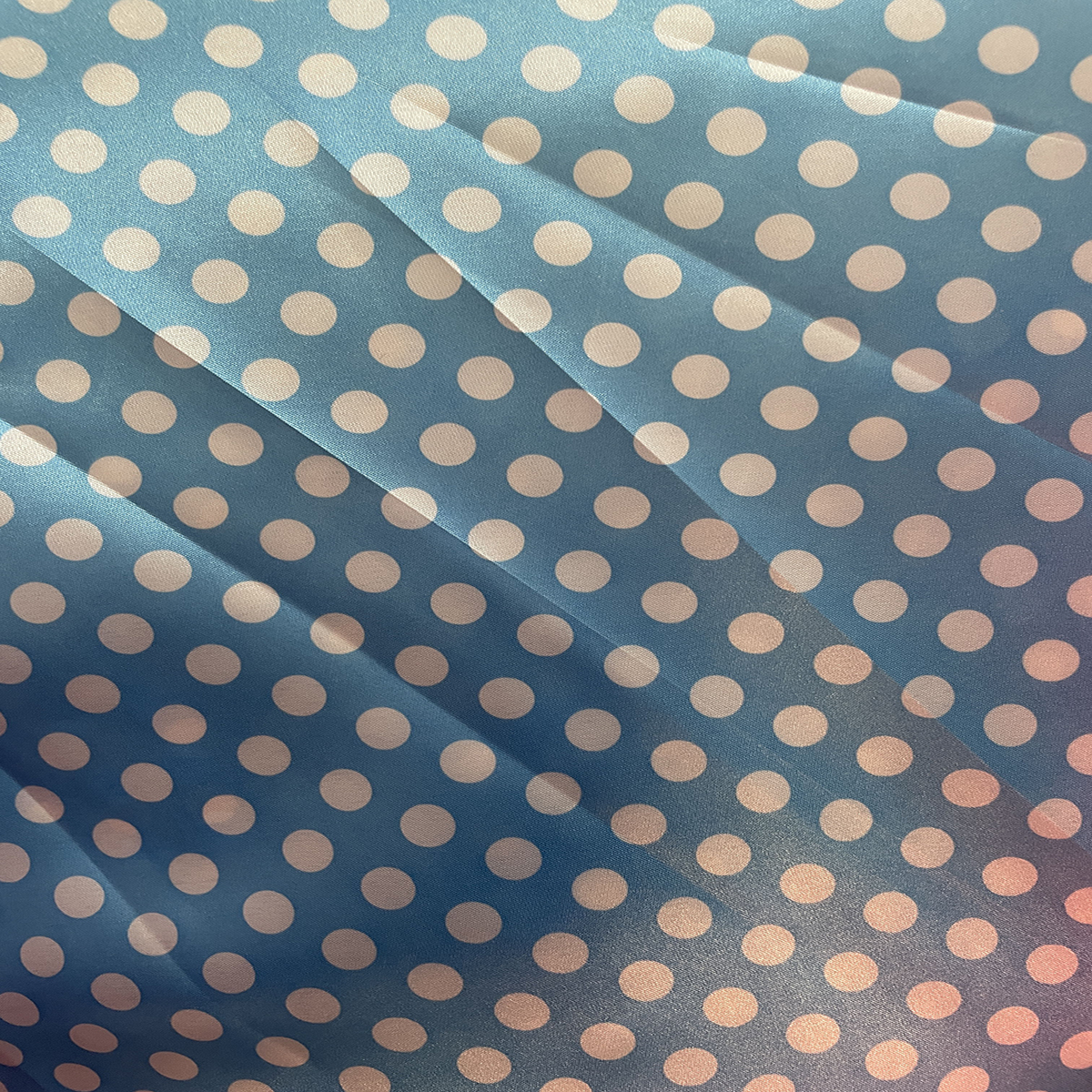 Polka Dots Prints Satin Fabric-Turquoise/White