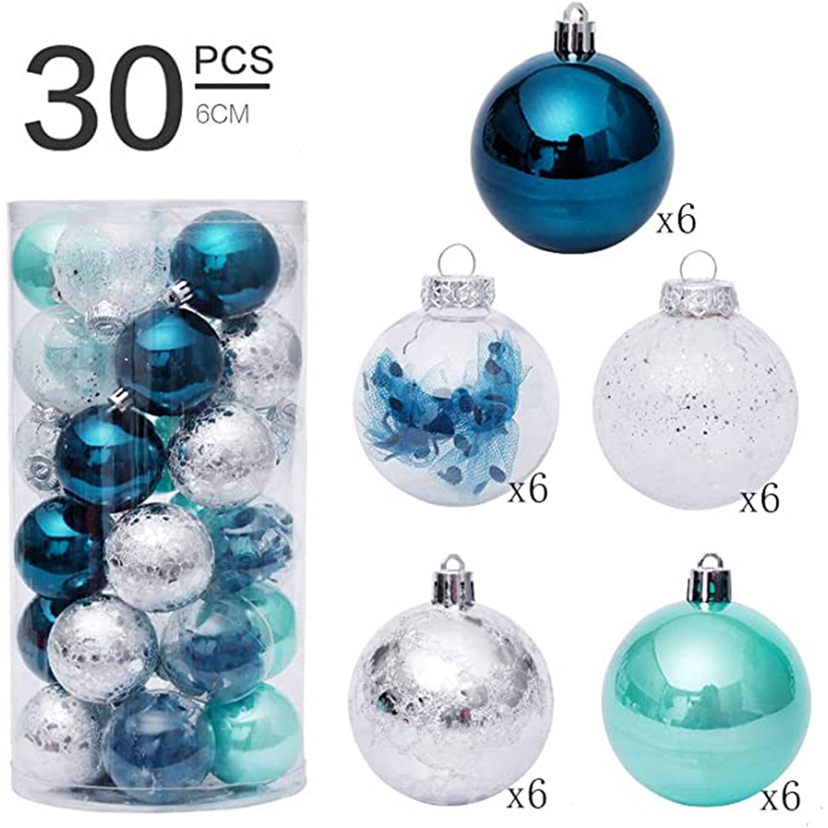 30 Pcs Painting Shatterproof Christmas Ball 6CM,Royal/Blue/Silver