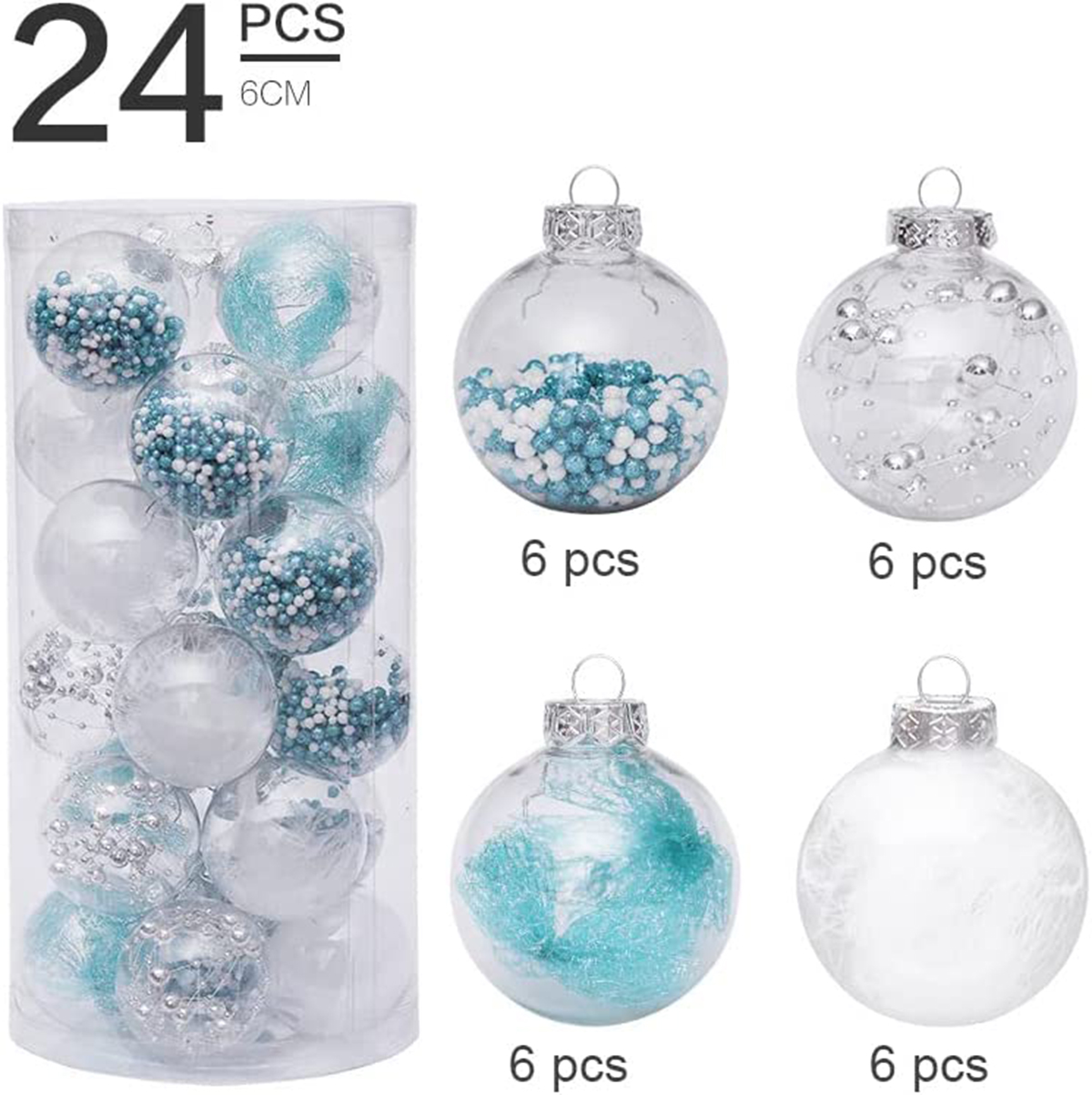 24 PCS Clear Christmas Ball Ornaments 6CM-Lt.Blue