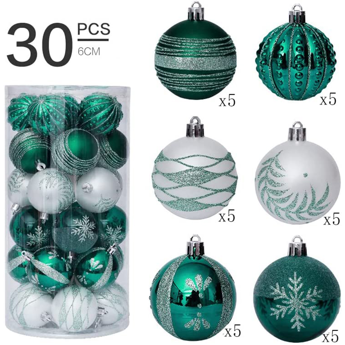 30 Pcs Painting Shatterproof Christmas Ball 6CM,Teal Mix