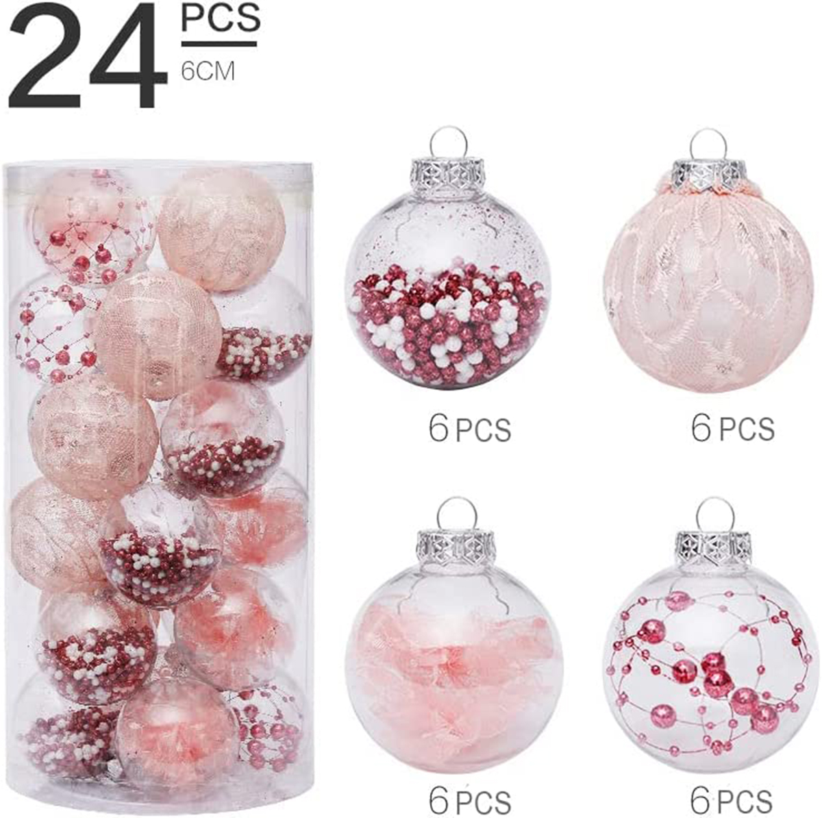24 PCS Clear Christmas Ball Ornaments 6CM-Peach
