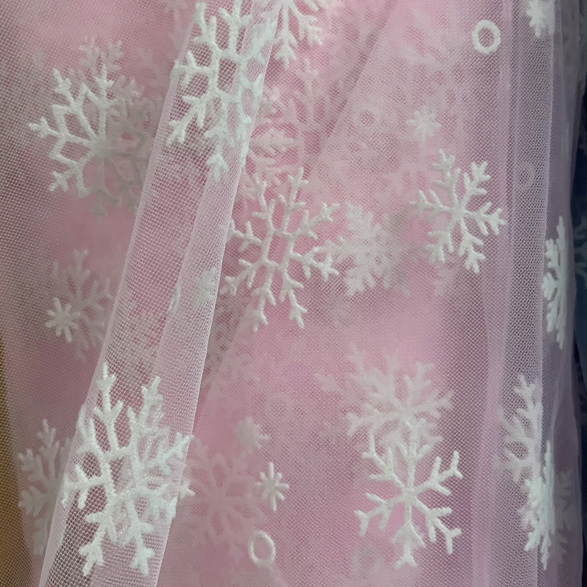 Tulle Mesh Snowflake Fabric Baby Pink